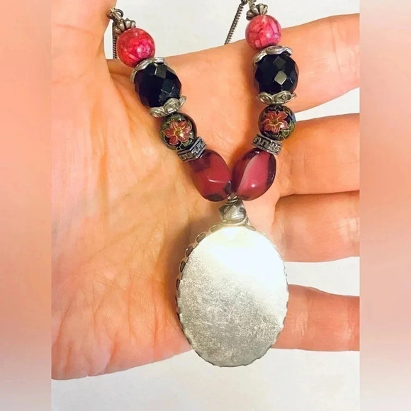 VTG ceramic & natural stones , hand painted jewelry set , made  in Israel 🇮🇱 - Picture 7 of 7